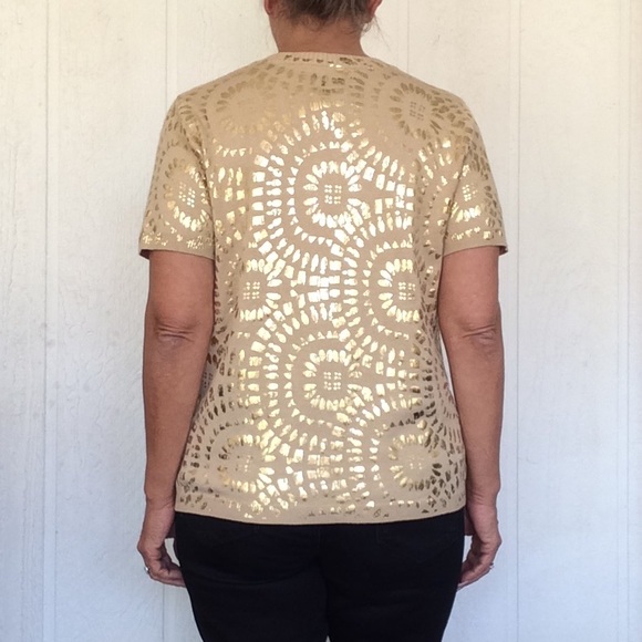 CHICOS GOLD FOIL SHORT SLEEVE CARDIGAN MEDIUM NWT - Picture 3 of 9